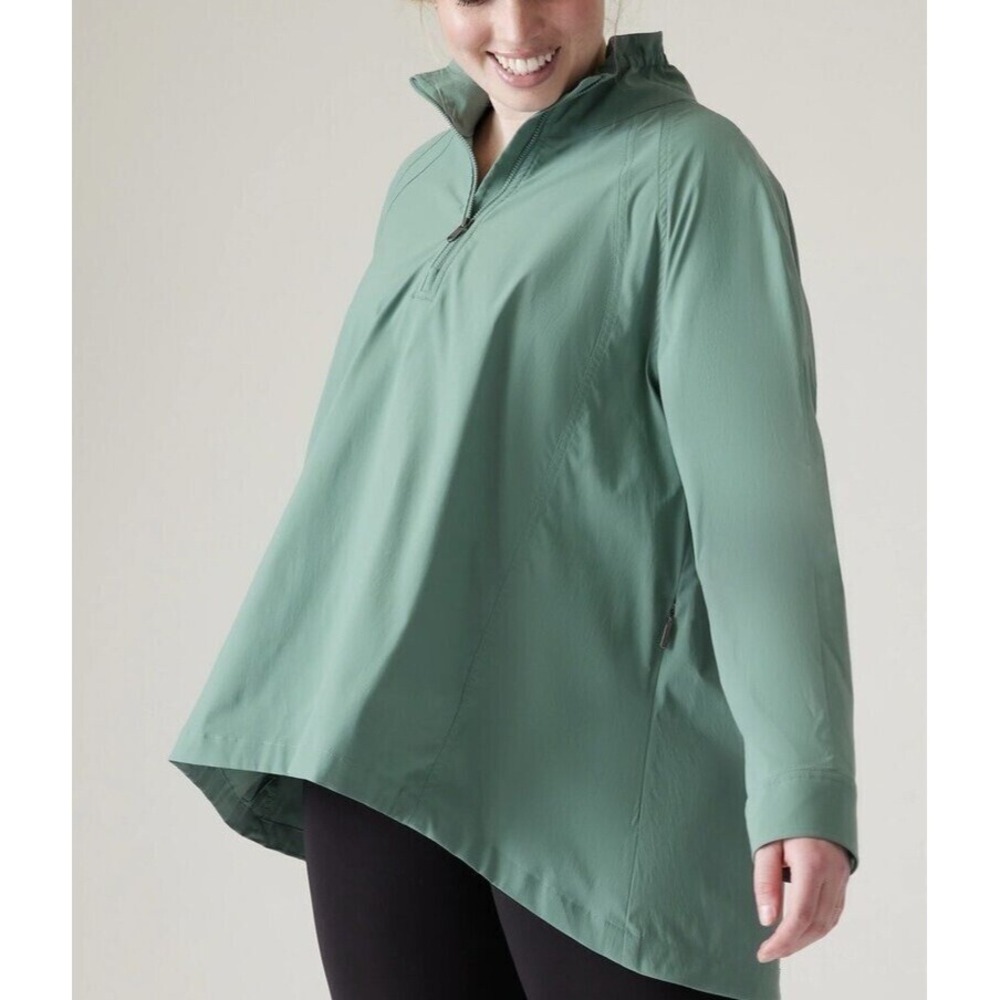Athleta Pullover Jacket Teal Green Ruffle Collar Zipper‎ Pocket XS TP